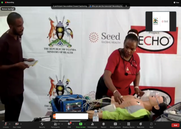 Experts demonstrate basic life support skills during an emergency medicine virtual learning session using the ECHO platform.
