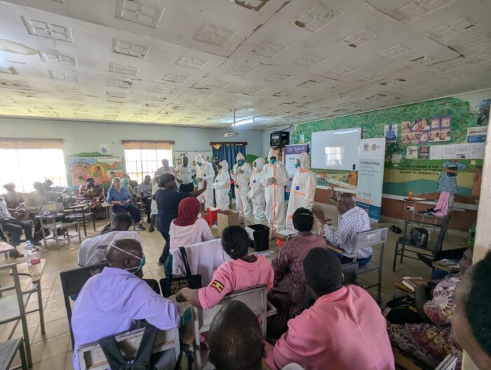 Health workers at Mbale Regional Referral Hospital in Uganda attending specialized infection and prevention control training.