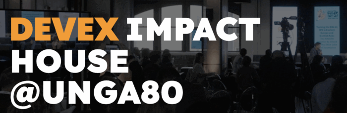 An event flyer for the Devex Impact House @ UNGA80